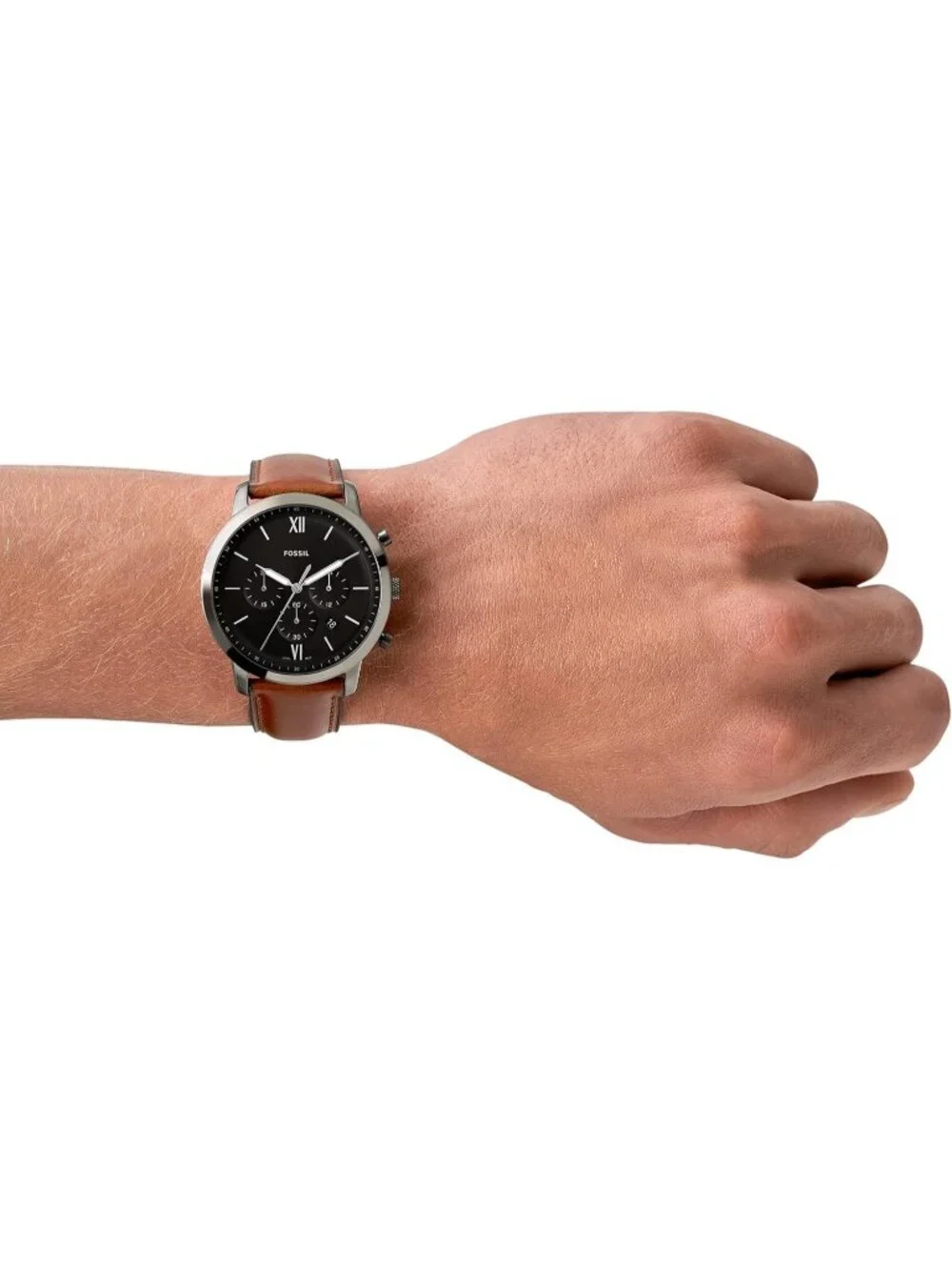 Men's Brown Leather Smoke Grey Neutra Quartz Stainless Steel Chronograph Watch